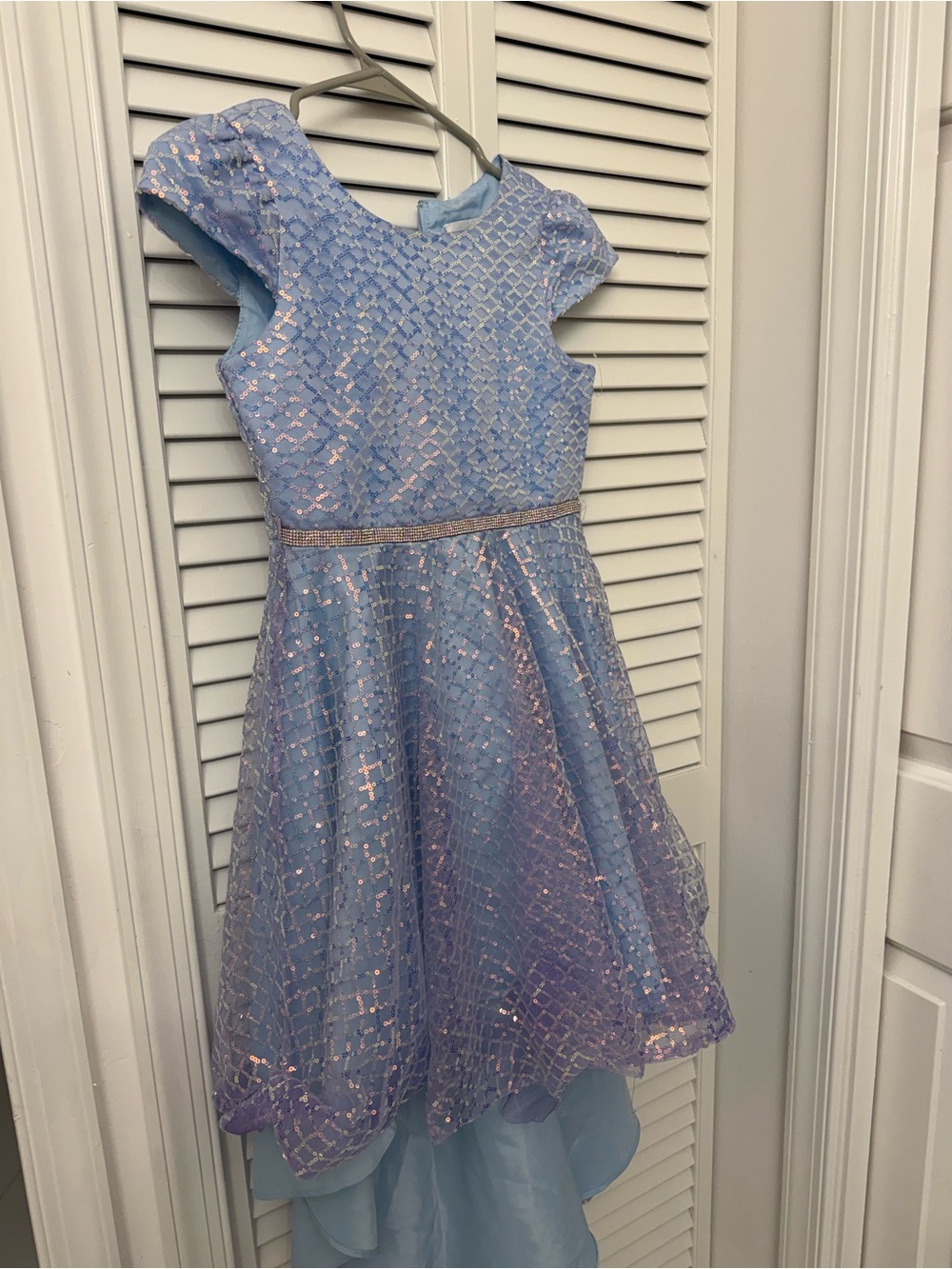 Rare Editions Light Blue Sequin Mesh High-Low Formal Dress